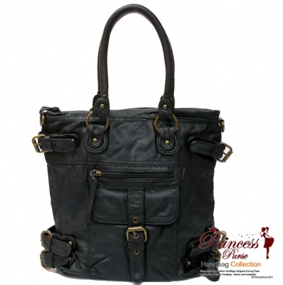 Designer Inspired soft Leatherette Hand Bag w/ Front pocket and Buckle Accents